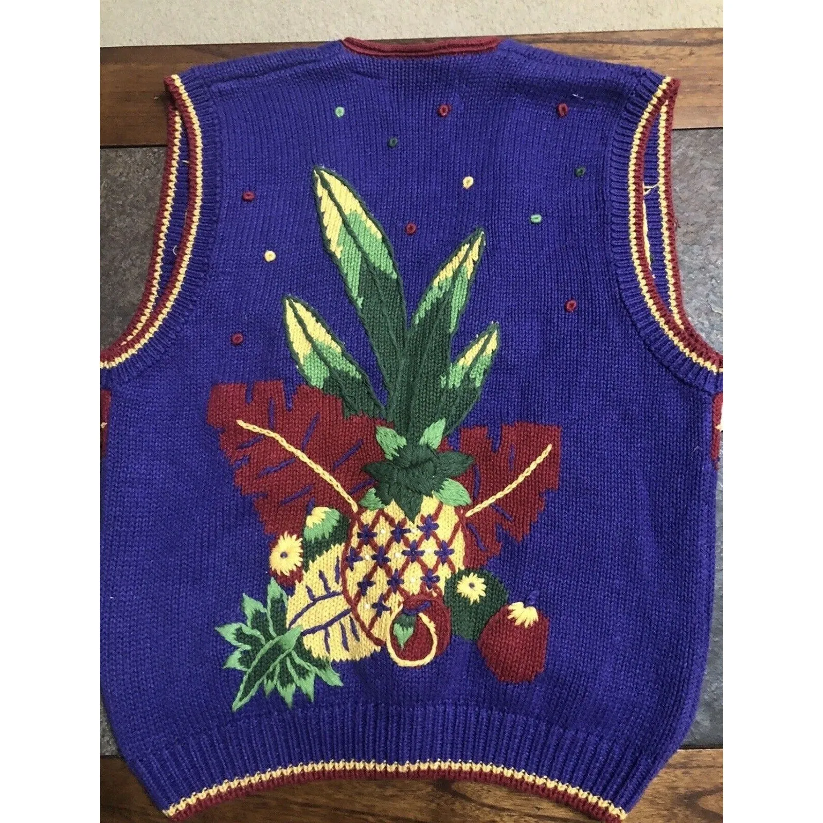 Sharon Young Women's Purple Fruit Sweater Vest, Funky and Fun Design  Size Medium