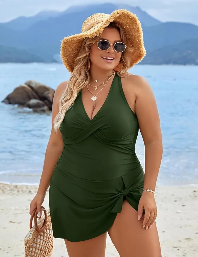 SheCurve? Plus Size One Piece Swim Dress Swimsuit Tummy Control Bathing Suits