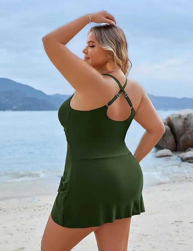 SheCurve? Plus Size One Piece Swim Dress Swimsuit Tummy Control Bathing Suits
