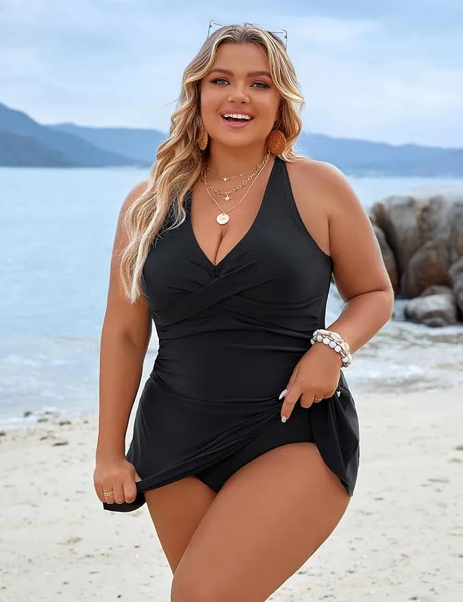 SheCurve? Plus Size One Piece Swim Dress Swimsuit Tummy Control Bathing Suits