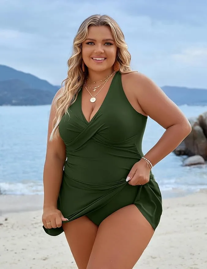 SheCurve? Plus Size One Piece Swim Dress Swimsuit Tummy Control Bathing Suits