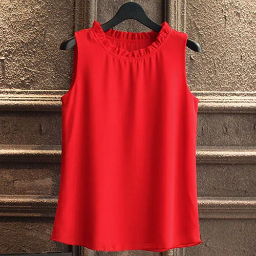 Shirt Women Chiffon Tops White Sleeveless Blouses For Women Clothes Ruffle Elegant Vintage Feminine Shirts T098