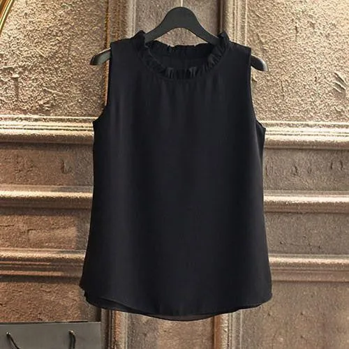 Shirt Women Chiffon Tops White Sleeveless Blouses For Women Clothes Ruffle Elegant Vintage Feminine Shirts T098