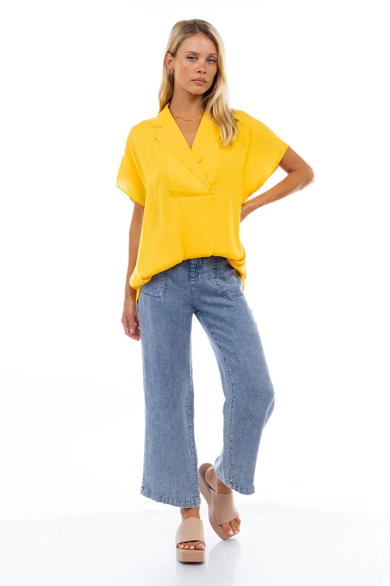 Short Sleeve Convertible Collar Blouse