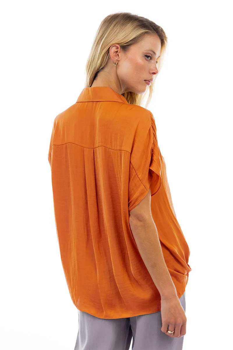 Short Sleeve Convertible Collar Blouse