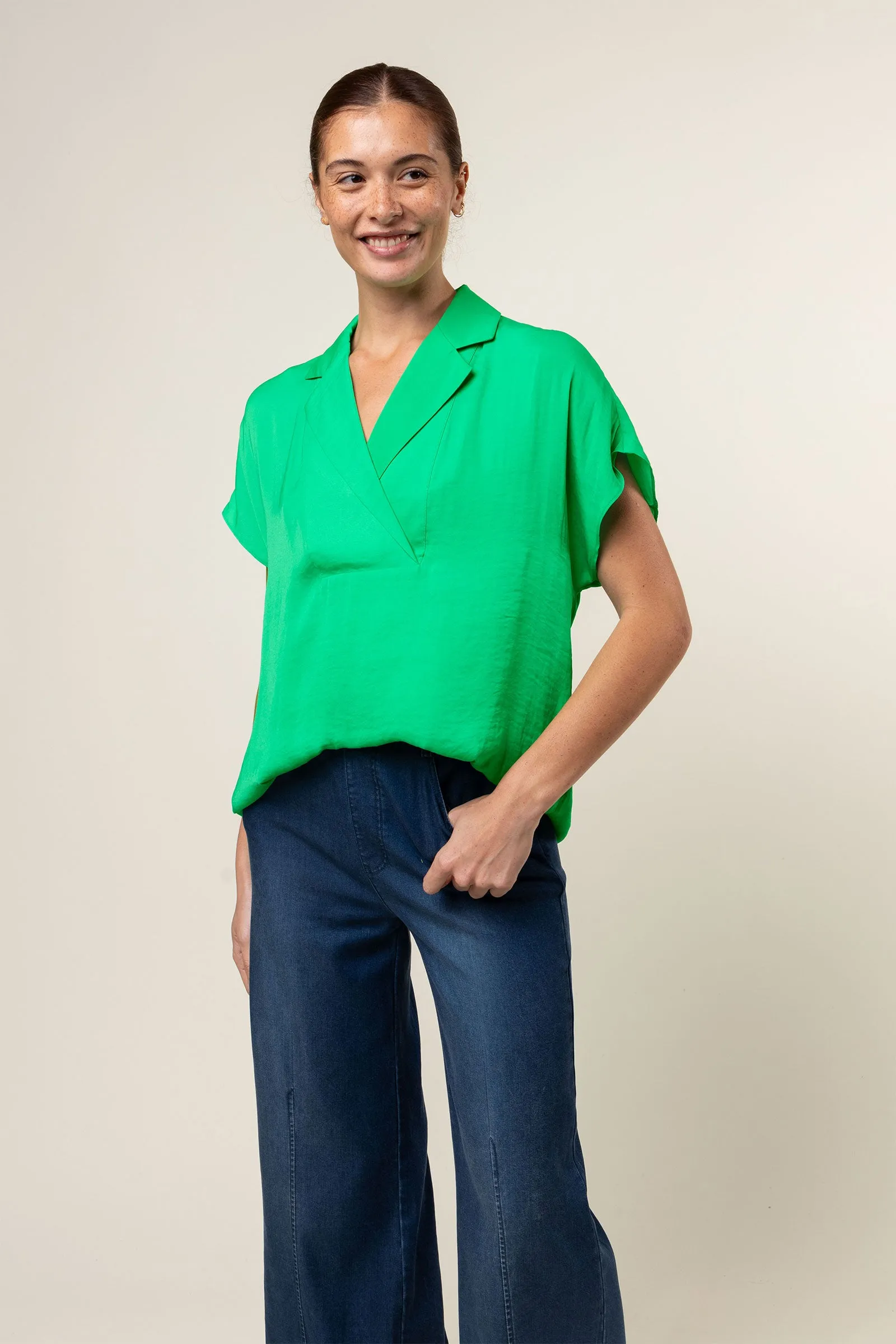 Short Sleeve Convertible Collar Blouse