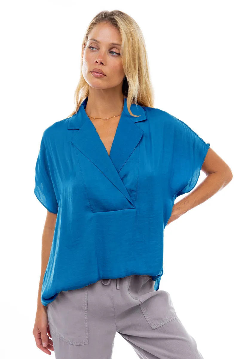Short Sleeve Convertible Collar Blouse