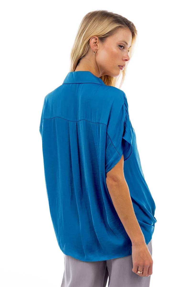 Short Sleeve Convertible Collar Blouse