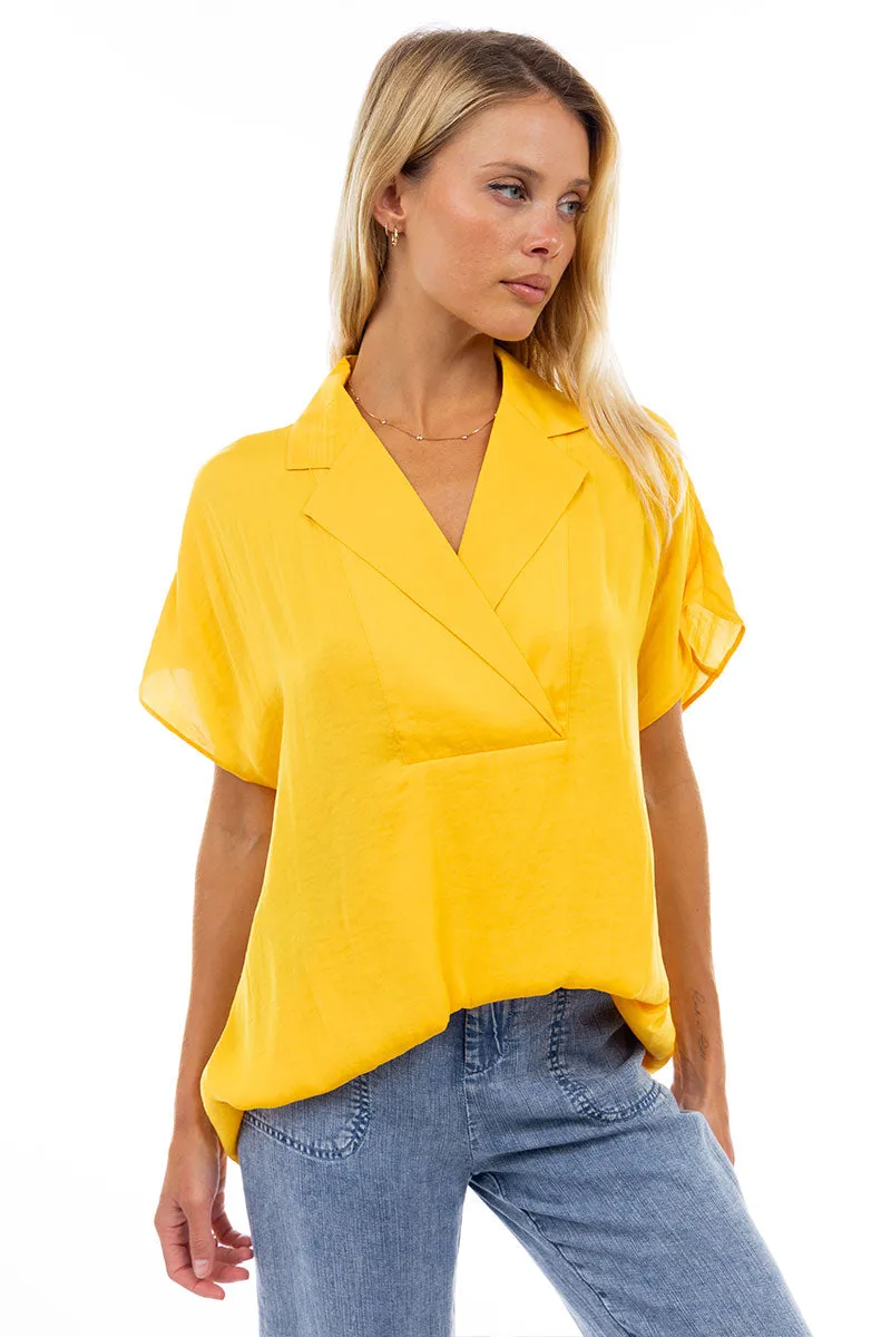 Short Sleeve Convertible Collar Blouse