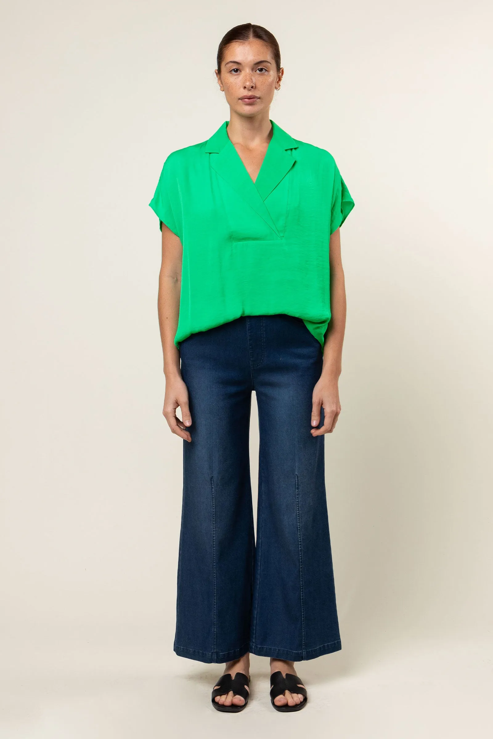 Short Sleeve Convertible Collar Blouse