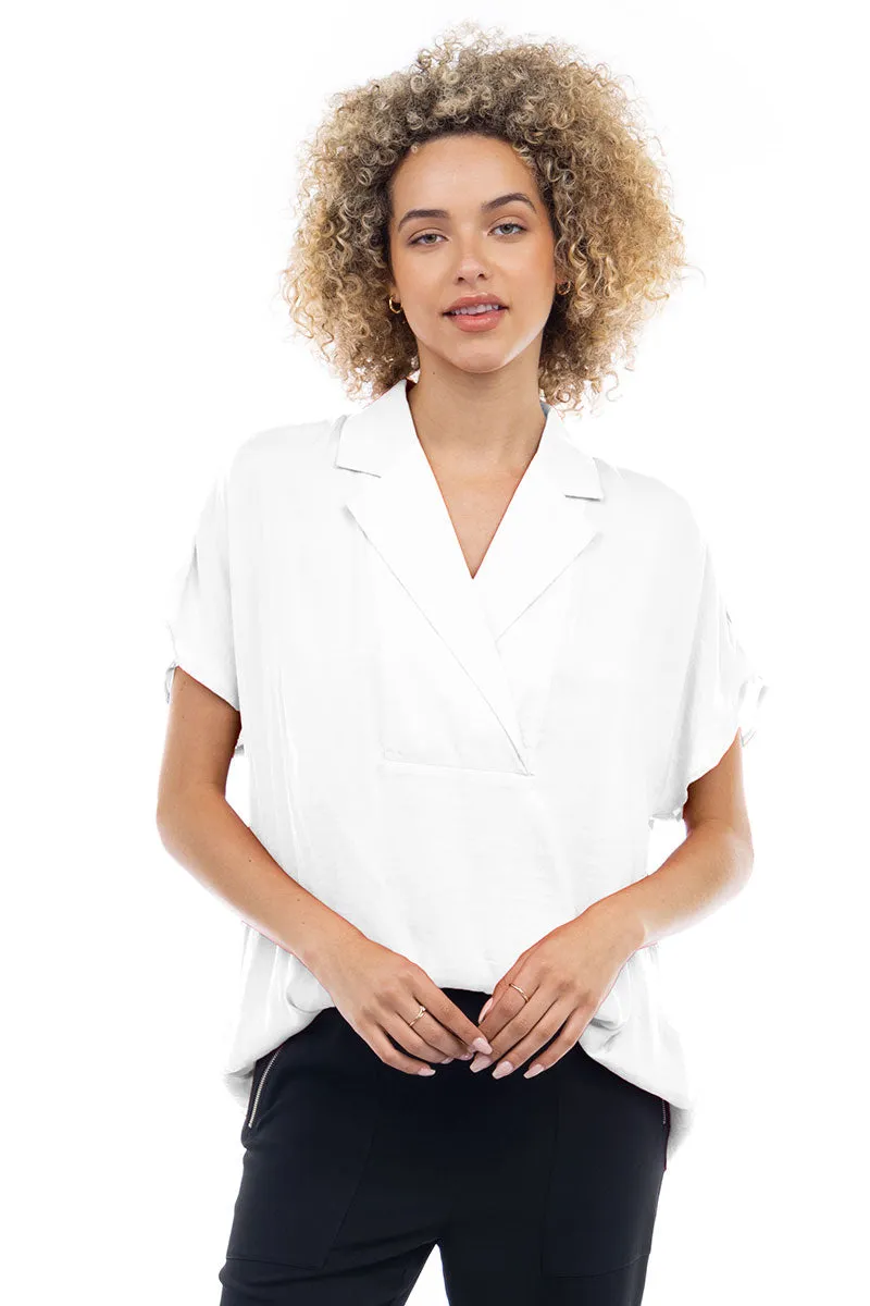 Short Sleeve Convertible Collar Blouse