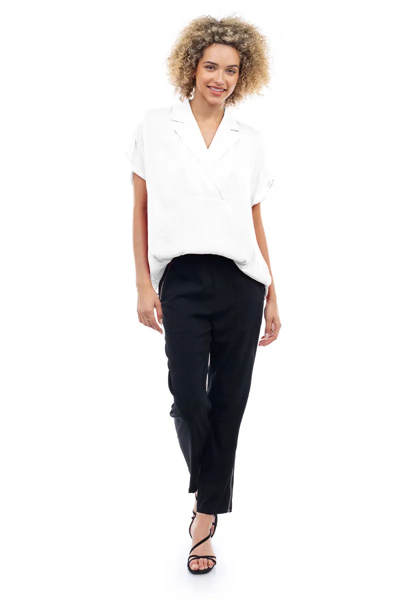 Short Sleeve Convertible Collar Blouse