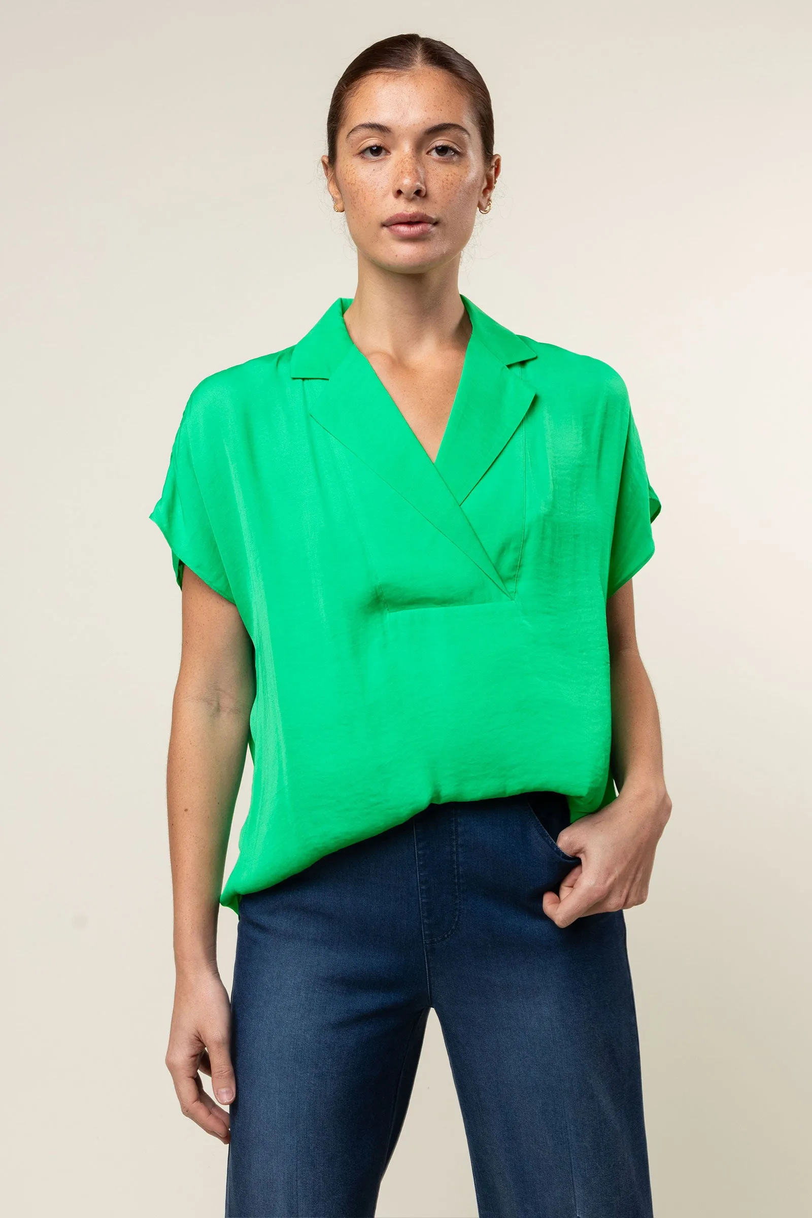 Short Sleeve Convertible Collar Blouse