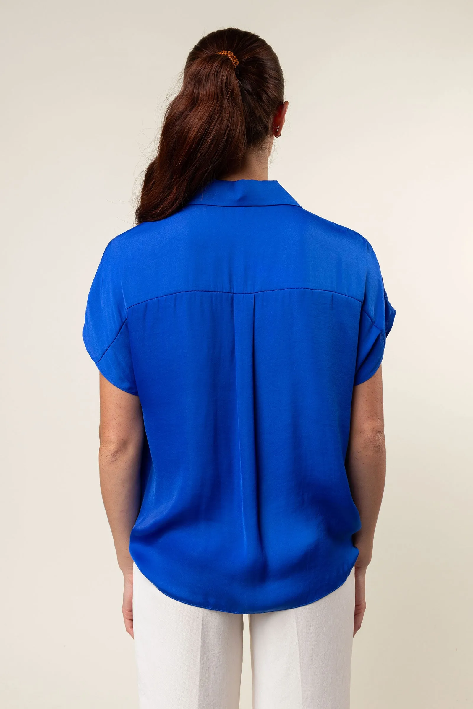 Short Sleeve Convertible Collar Blouse
