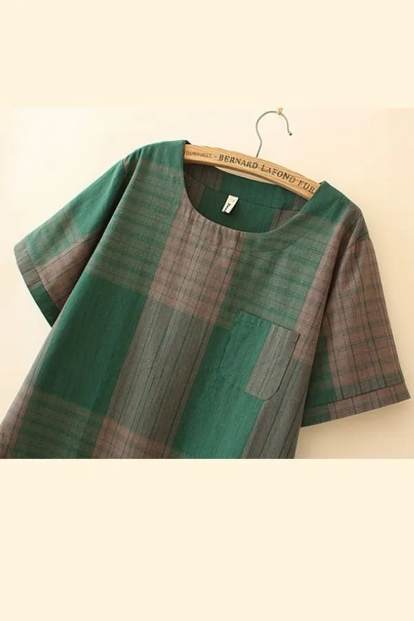 Short Sleeve Plaid Printing Pant Suits