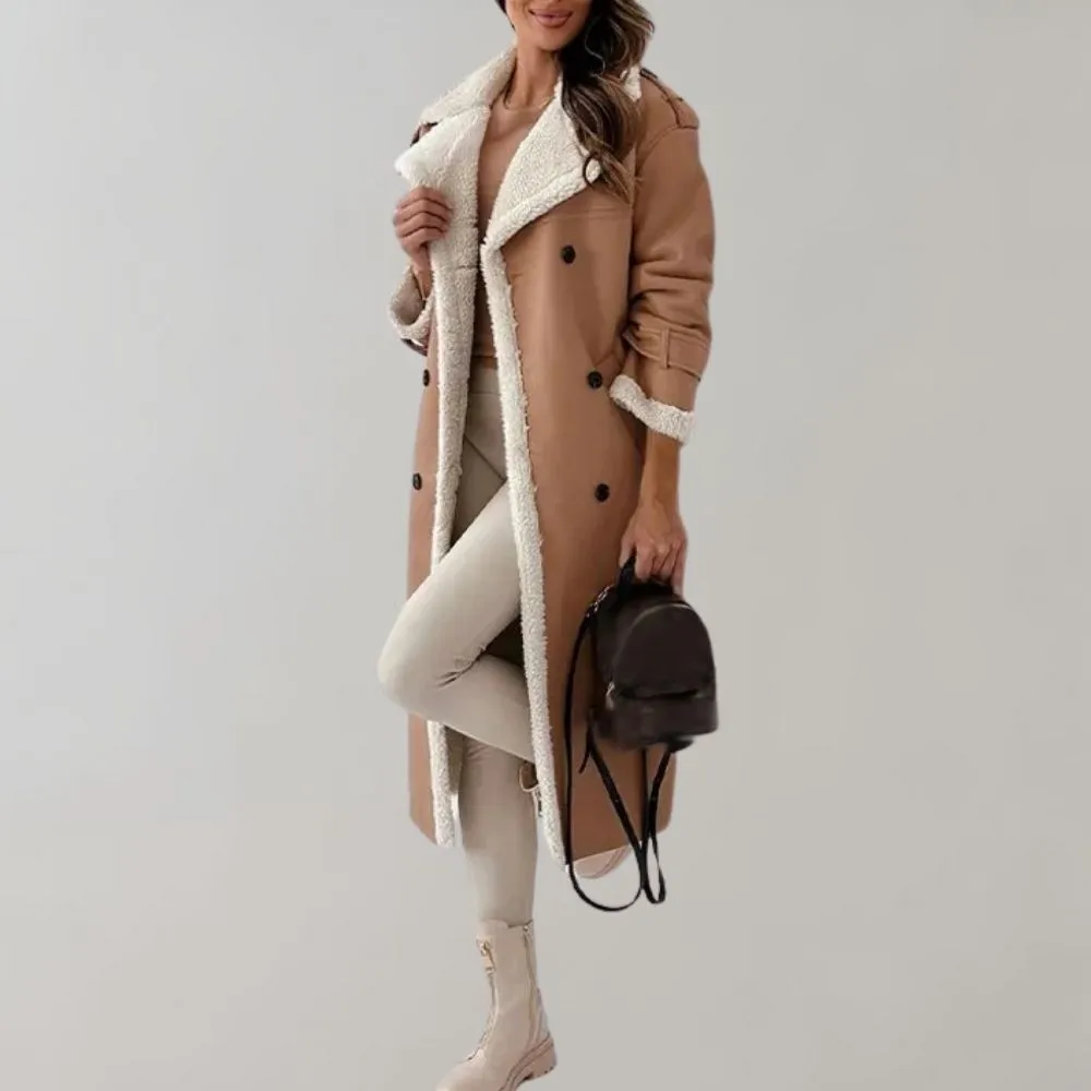 Sienna - Long Faux Shearling Coat Elegant and Cozy for Cold Weather