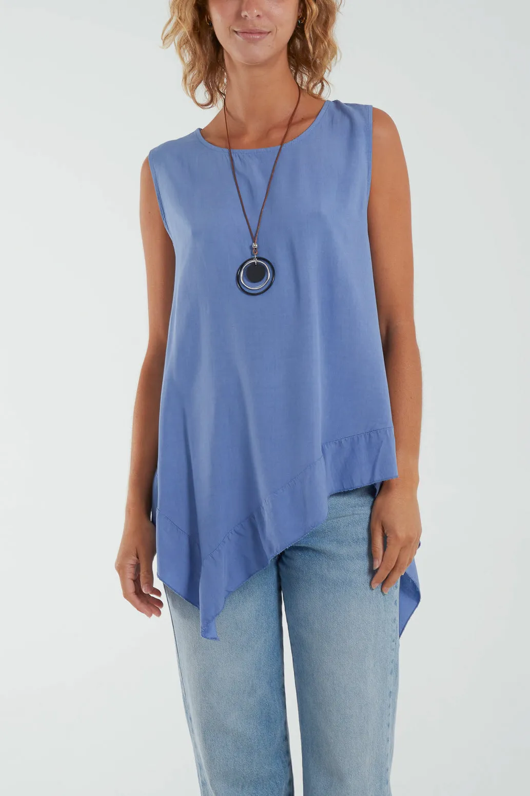 Sleeveless Asymmetric Frill Hem Necklace Top