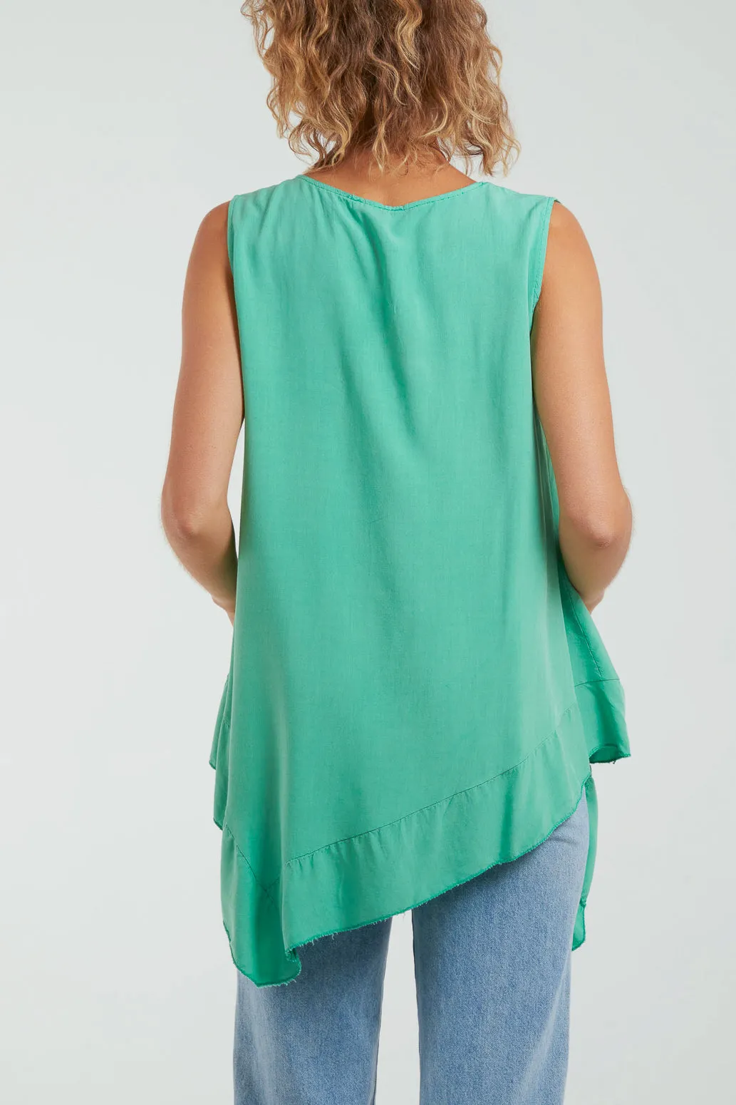 Sleeveless Asymmetric Frill Hem Necklace Top
