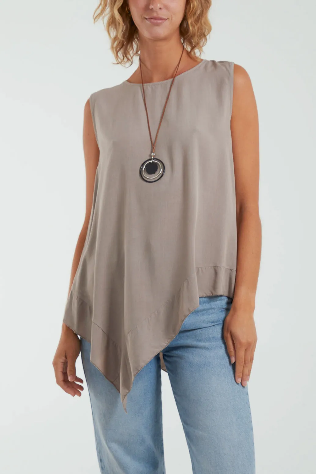 Sleeveless Asymmetric Frill Hem Necklace Top