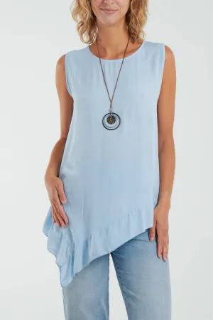 Sleeveless Asymmetric Frill Hem Necklace Top
