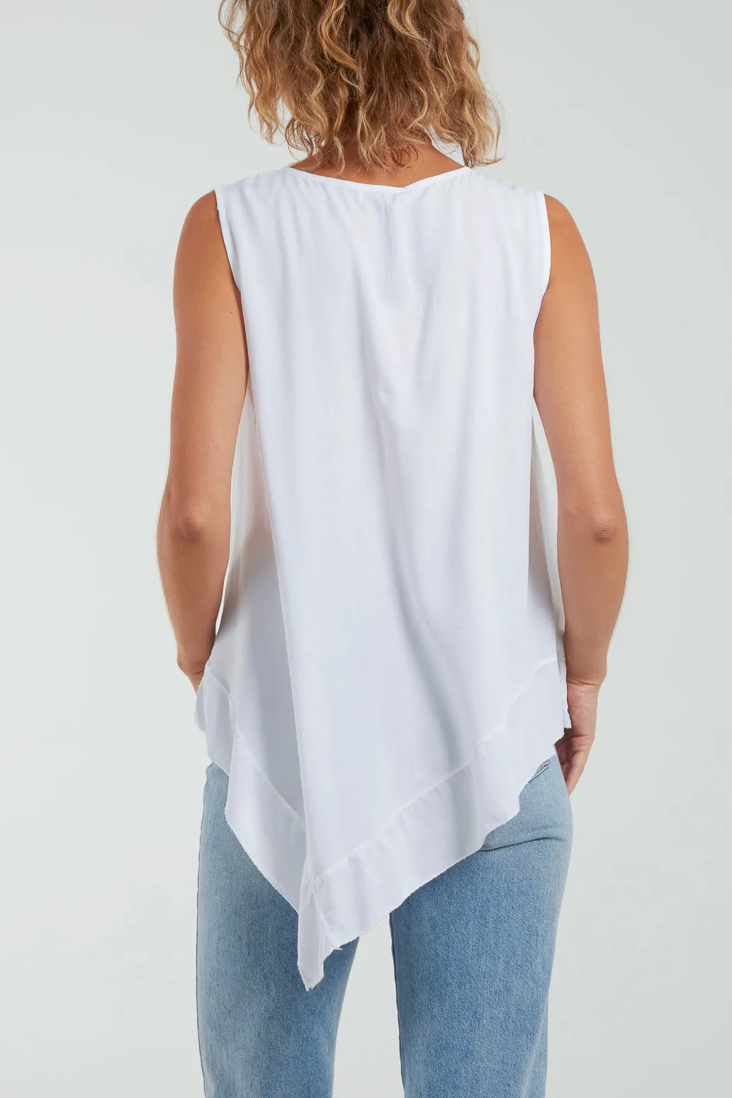 Sleeveless Asymmetric Frill Hem Necklace Top