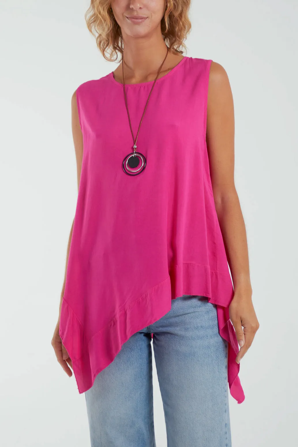 Sleeveless Asymmetric Frill Hem Necklace Top