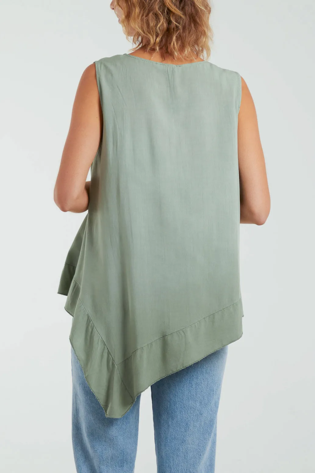 Sleeveless Asymmetric Frill Hem Necklace Top