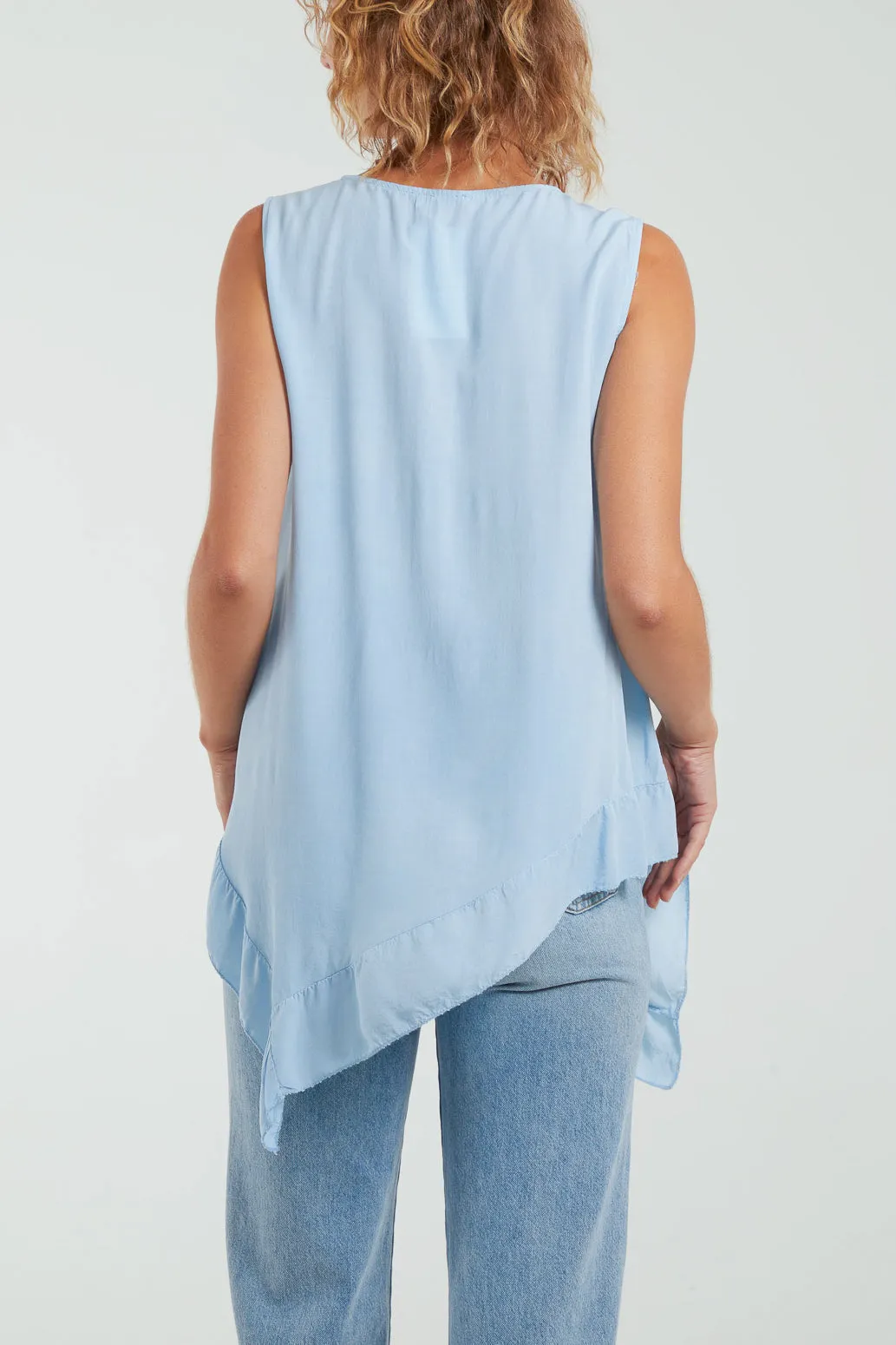 Sleeveless Asymmetric Frill Hem Necklace Top