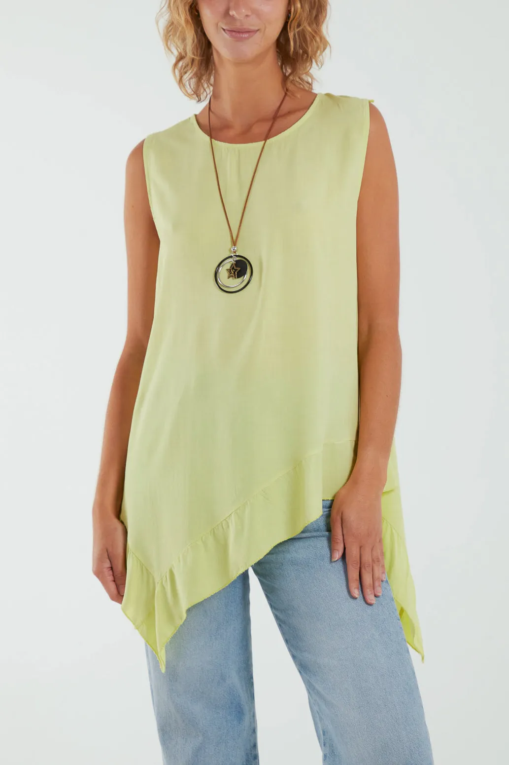 Sleeveless Asymmetric Frill Hem Necklace Top