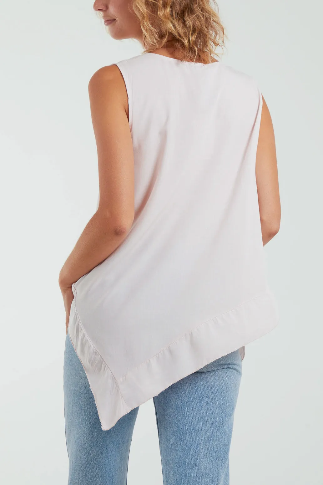 Sleeveless Asymmetric Frill Hem Necklace Top