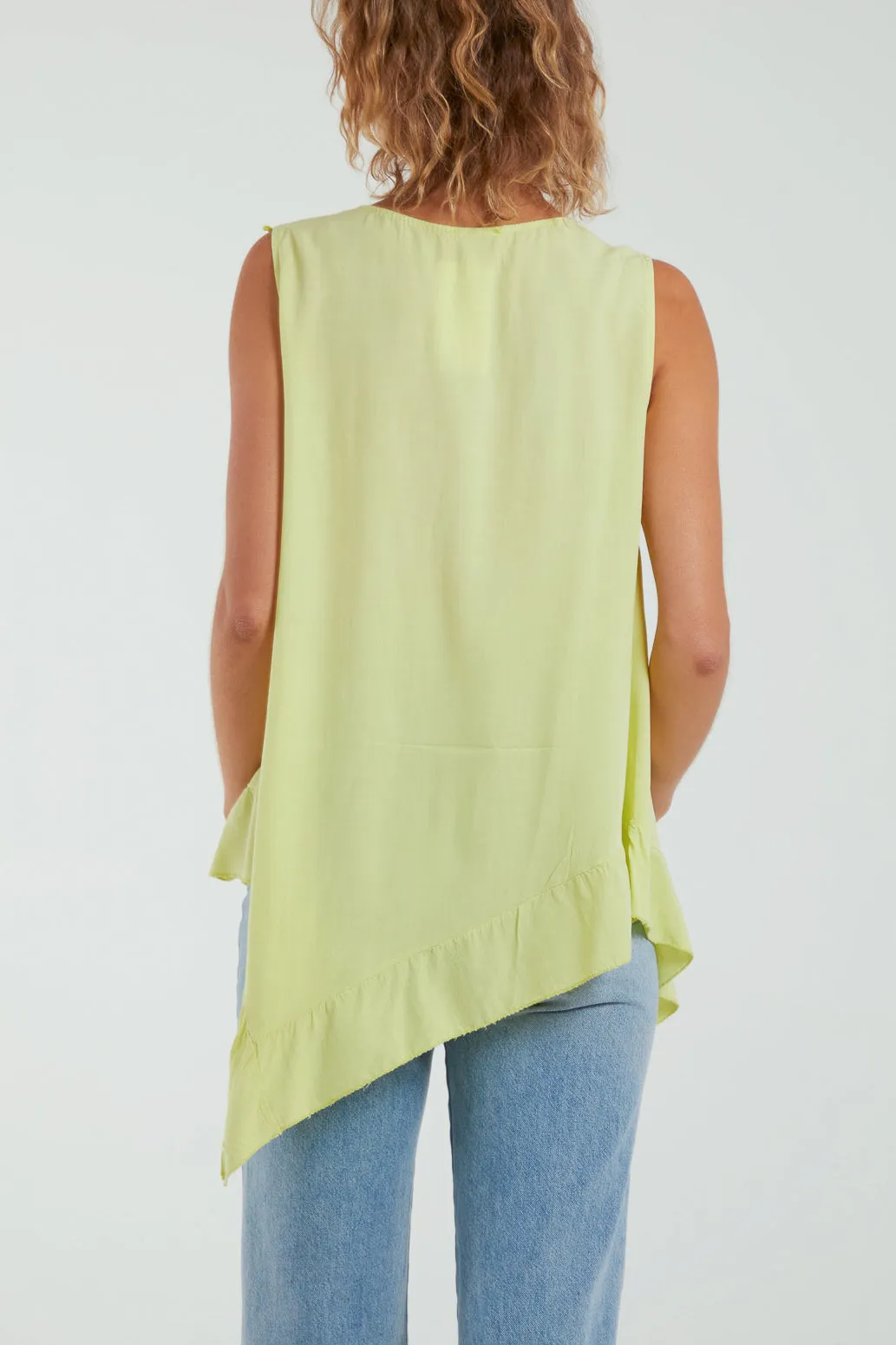 Sleeveless Asymmetric Frill Hem Necklace Top