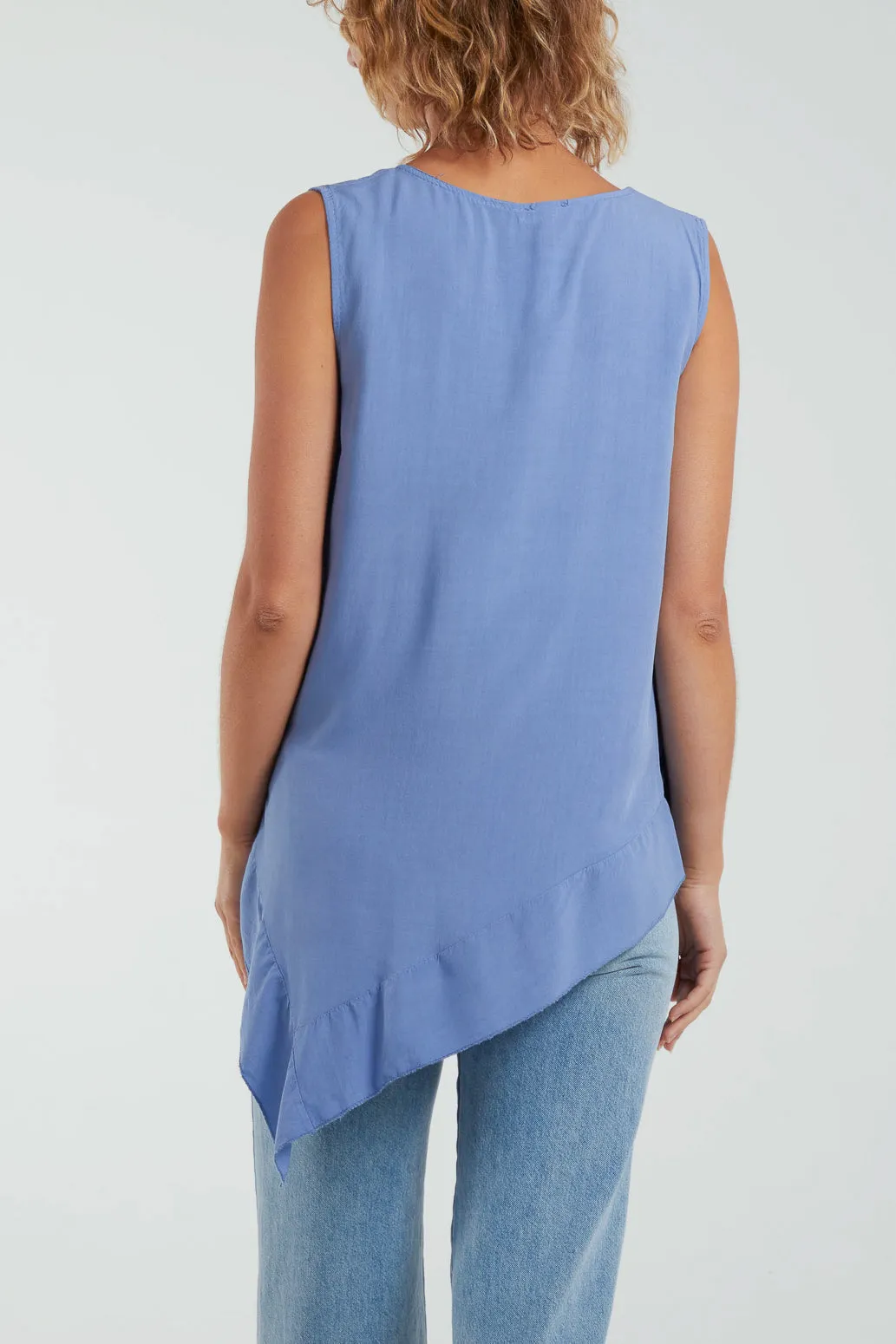 Sleeveless Asymmetric Frill Hem Necklace Top