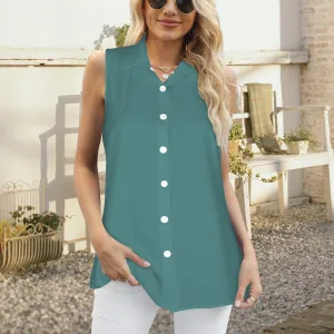 Sleeveless Button Tank Tops Shirts