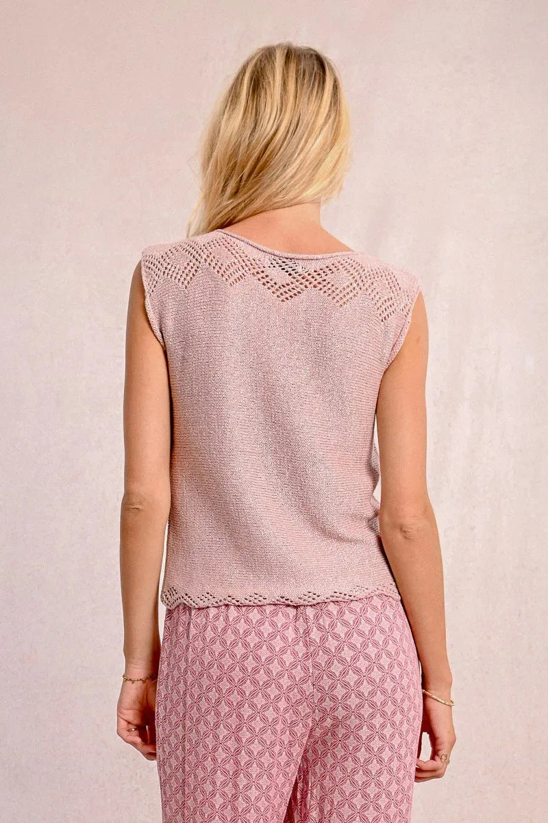 Sleeveless Knit Sweater - Light Pink