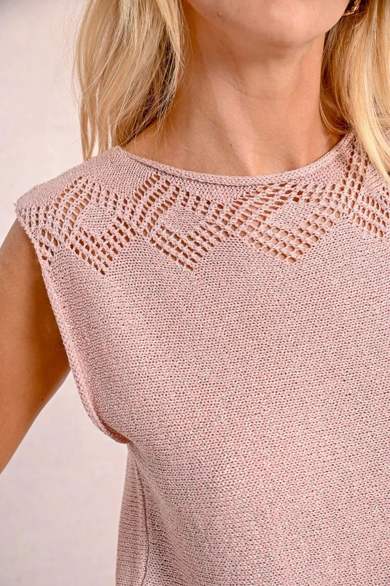 Sleeveless Knit Sweater - Light Pink