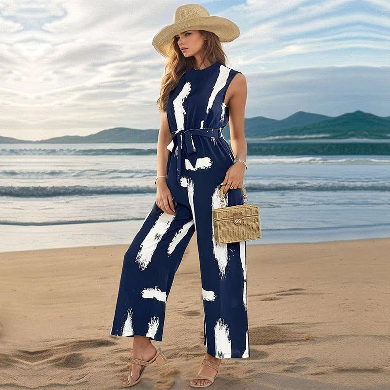 Sleeveless printed jumpsuit
