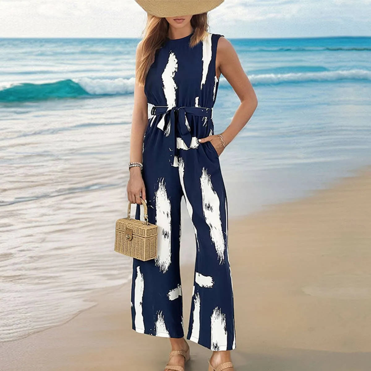 Sleeveless printed jumpsuit