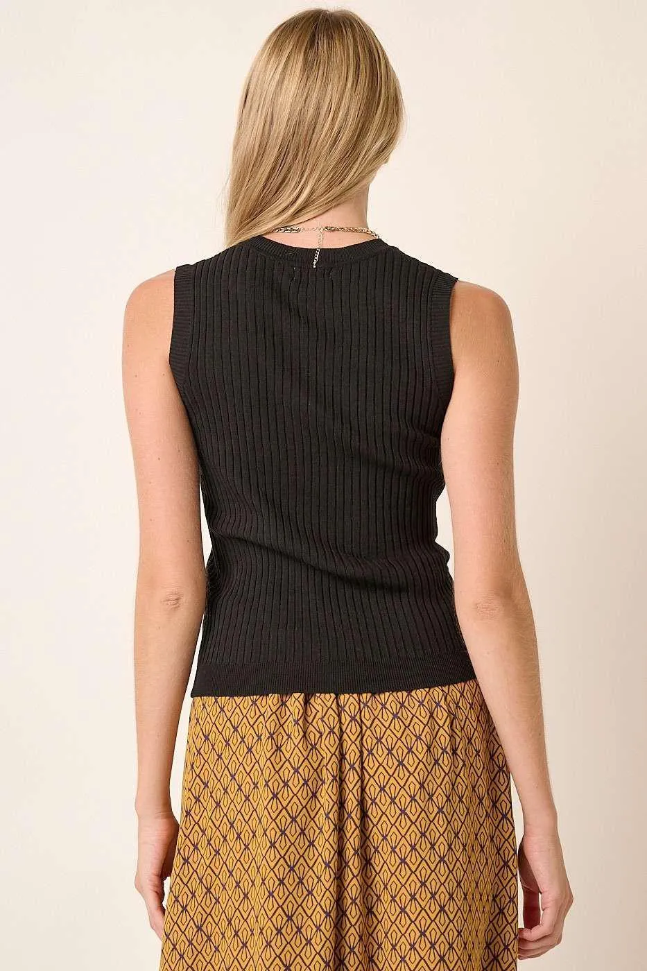 Sleeveless Rib Detail Sweater