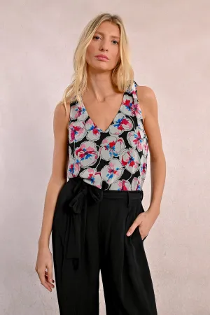 SLEEVELESS, SEMI-TRANSPARENT, PRINTED TOP