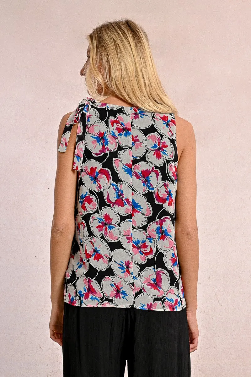 SLEEVELESS, SEMI-TRANSPARENT, PRINTED TOP