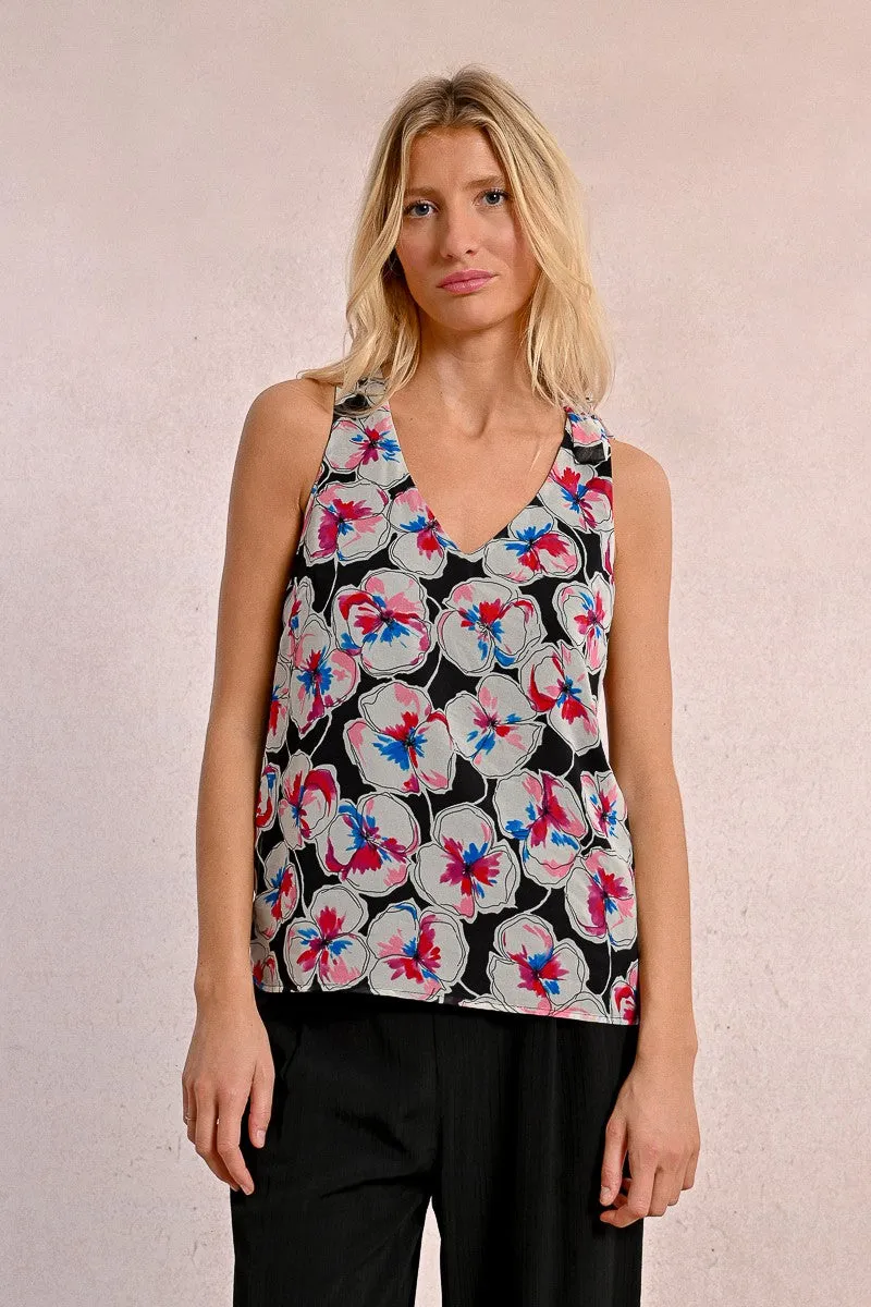 SLEEVELESS, SEMI-TRANSPARENT, PRINTED TOP