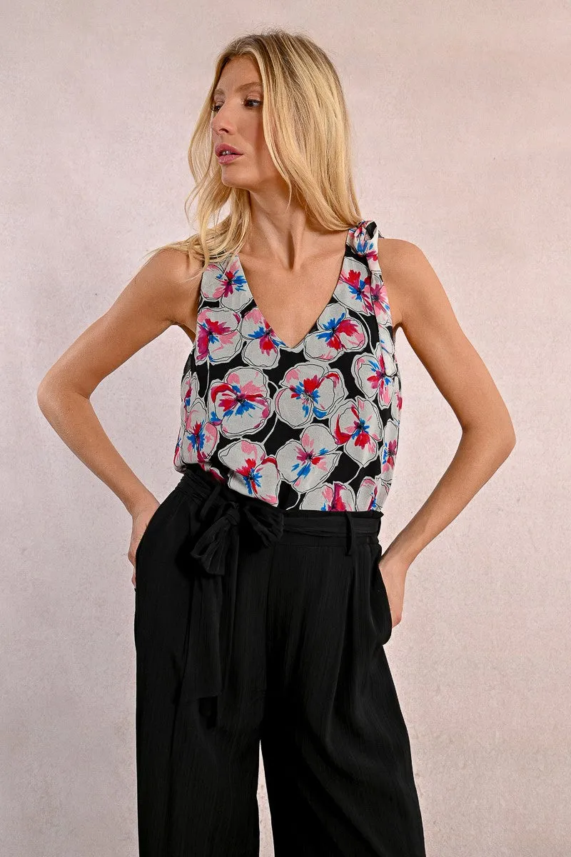 SLEEVELESS, SEMI-TRANSPARENT, PRINTED TOP