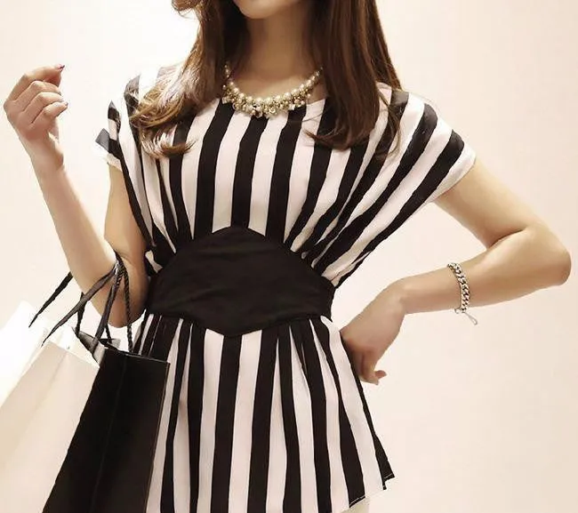 Sleeveless Striped Print Chiffon Women Blouses Casual Tops For Women Blouse & Shirt Ladies Clothing Plus Size Body