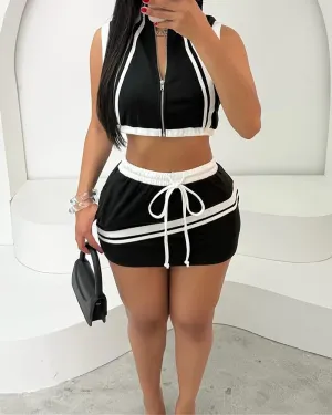 Sleeveless Vest Hip Skirt Set