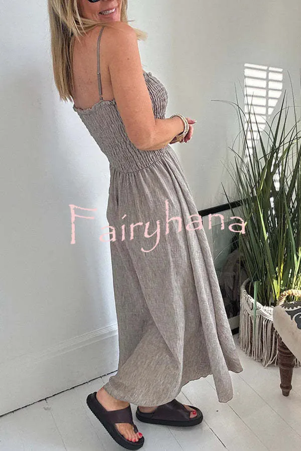 Solid Color Casual Short Jacket and Suspender Pleated Maxi Dress Set