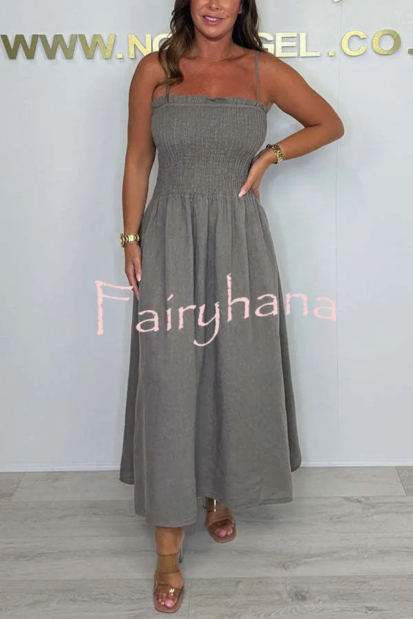 Solid Color Casual Short Jacket and Suspender Pleated Maxi Dress Set