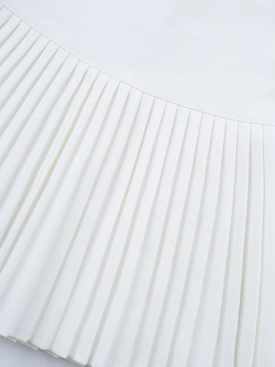 Solid Color Pleated Skirt with Bowknot Waist Chain