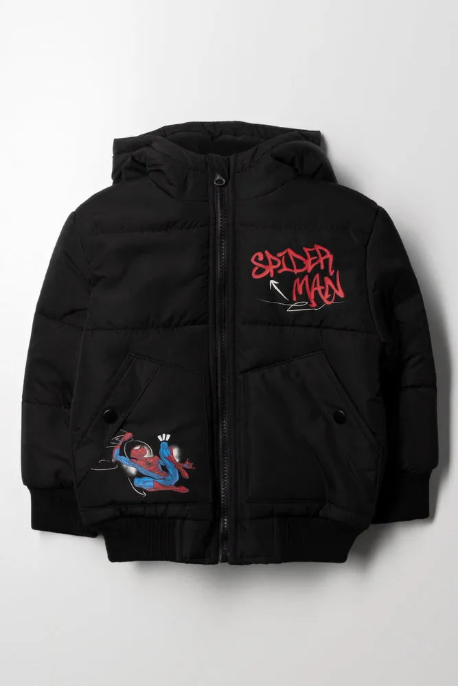 Spider-Man Hooded Puffer Jacket Black