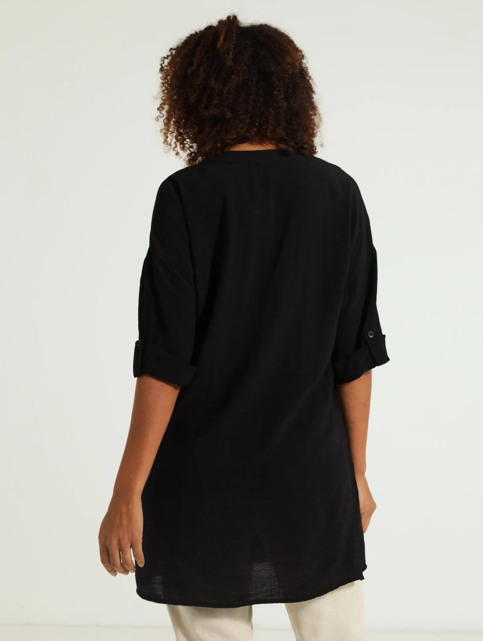 Split Mandarin Longer Length Cover Up - Black