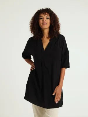 Split Mandarin Longer Length Cover Up - Black